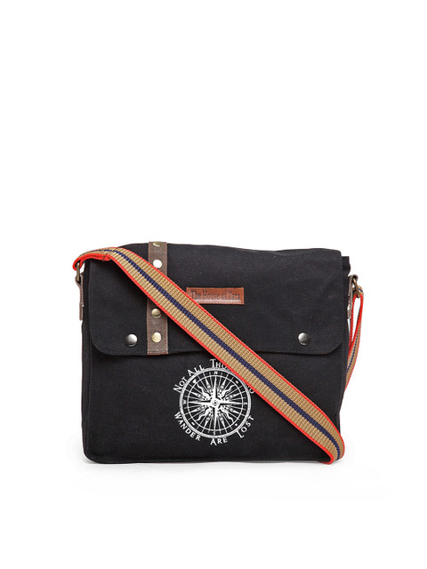 

The House of Tara Unisex Black Printed Messenger Bag