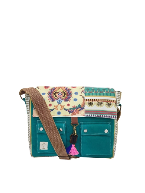 

The House of Tara Unisex Teal & White Printed Messenger Bag