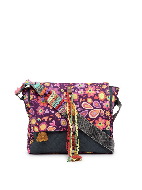

The House of Tara Unisex Navy Blue & Purple Printed Messenger Bag