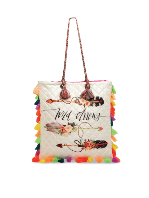 

The House of Tara Cream-Coloured Printed PU Structured Tote Bag