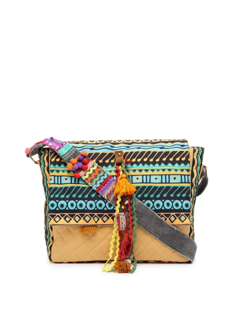 

The House of Tara Unisex Beige & Green Printed Messenger Bag