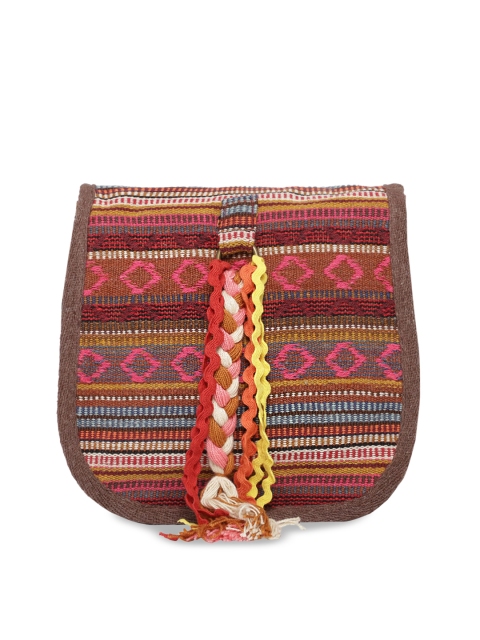 

The House of Tara Maroon Handloom Fabric Sling Purse Bag with Embellished Tassel