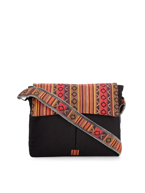 

The House of Tara Unisex Black & Red Textured Messenger Bag