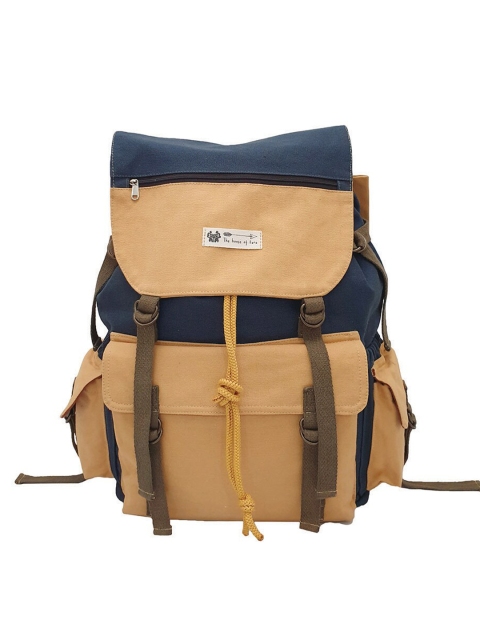 

The House of Tara Unisex Beige & Navy Blue Colourblocked Backpack