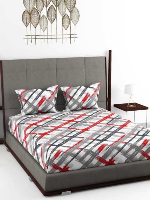 

BIANCA Grey & Red 180 TC Cotton 1 King Bedsheet with 2 Pillow Covers