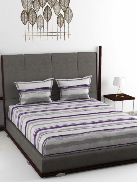 

BIANCA Grey & Purple Striped 180 TC Cotton 1 King Bedsheet with 2 Pillow Covers
