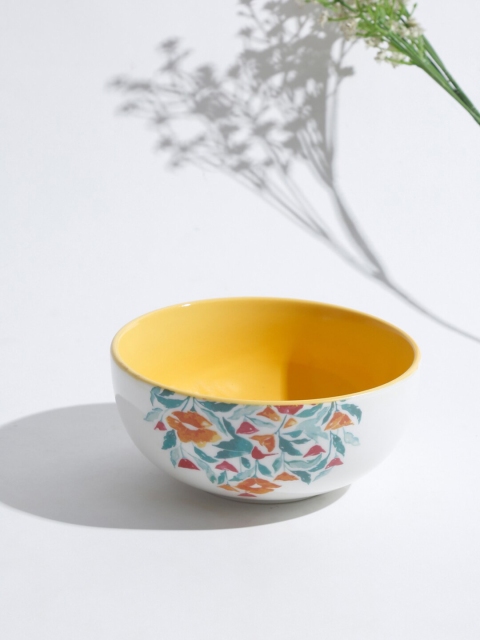 

Fabindia Off White & Yellow 1 Pieces Hand Painted Printed Ceramic Glossy Bowls