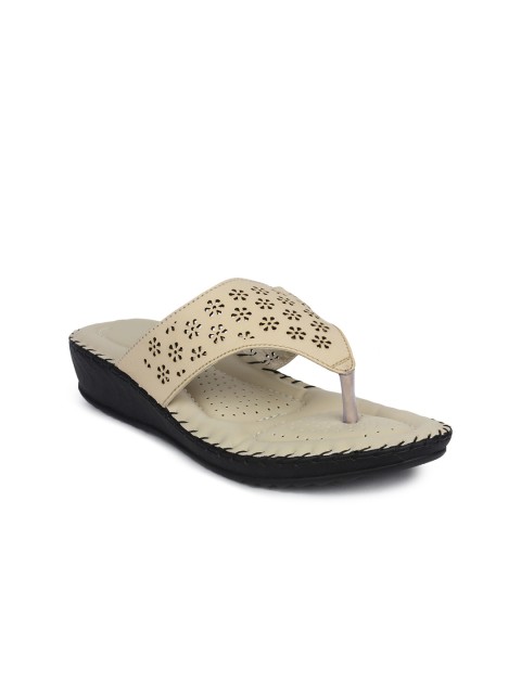 

Shoetopia Women Cream-Coloured T-Strap Flats