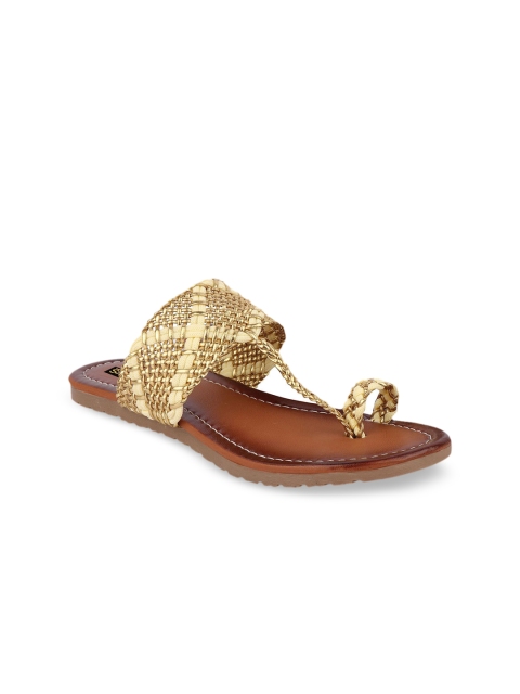 

Shoetopia Women Gold-Toned Woven Design One Toe Flats