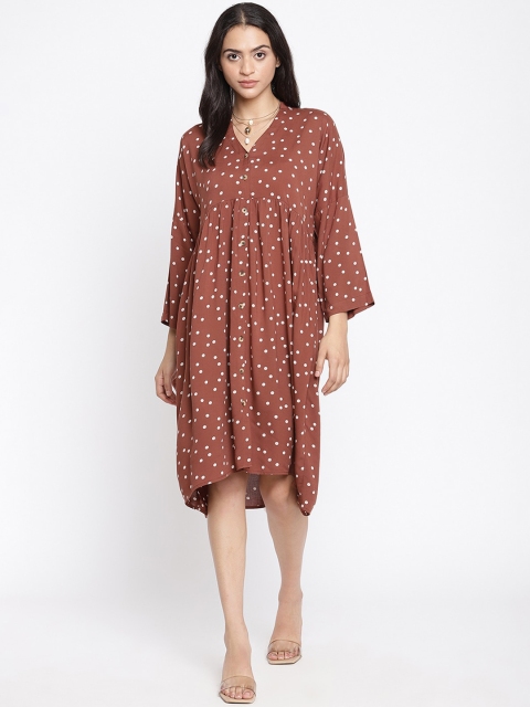 

COASTLAND Brown & White A-Line Dress