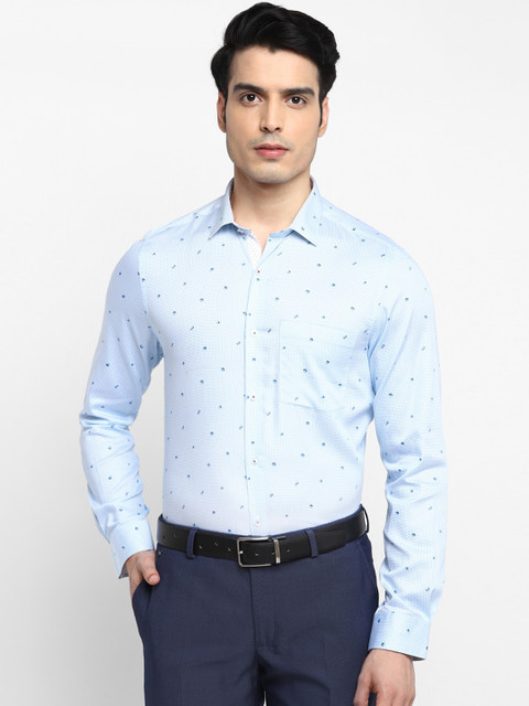 

Turtle Men Blue Pure Cotton Slim Fit Opaque Printed Formal Shirt