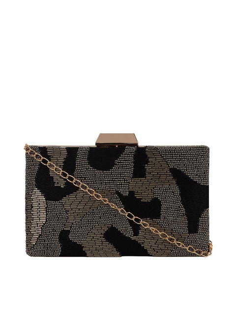 

HORRA Black & Bronze-Toned Embellished Box Clutch