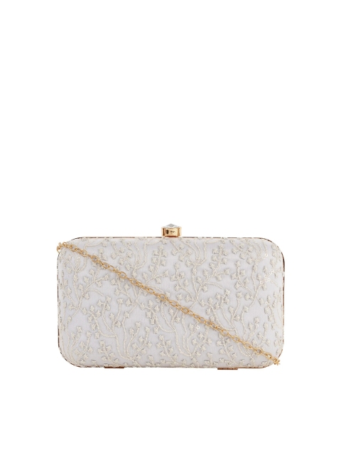 

HORRA White & Gold-Toned Embroidered Box Clutch