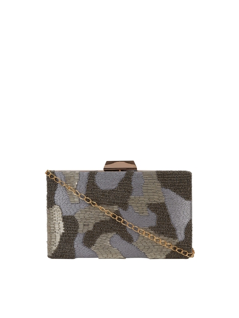 

HORRA Grey & Black Embellished Box Clutch