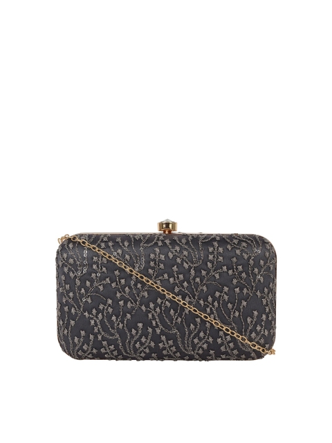 

HORRA Grey & Silver-Toned Embroidered Box Clutch