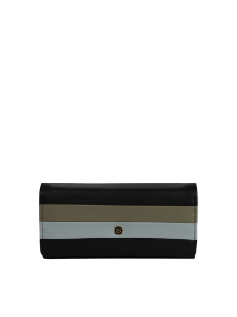 

HORRA Women Black & Olive Green Three Fold Wallet