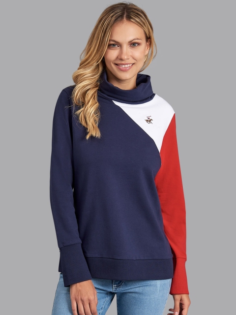 

Beverly Hills Polo Club Women Navy Blue Colourblocked Sweatshirt