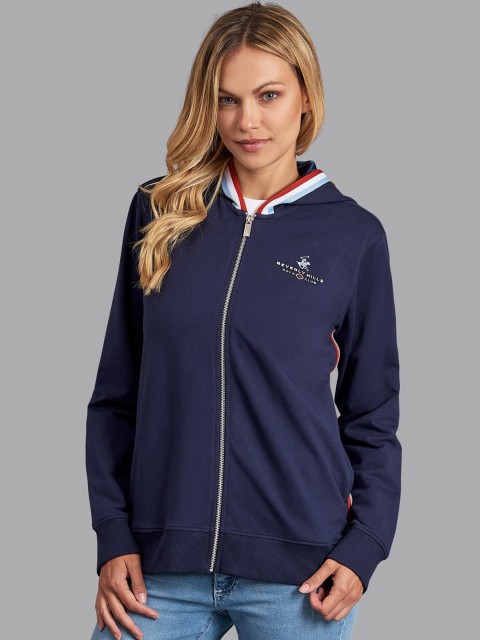 

Beverly Hills Polo Club Women Navy Blue Hooded Sweatshirt