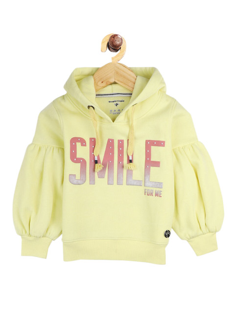 

Stupid Cupid Girls Yellow Puff Sleeved Printed Sweatshirt