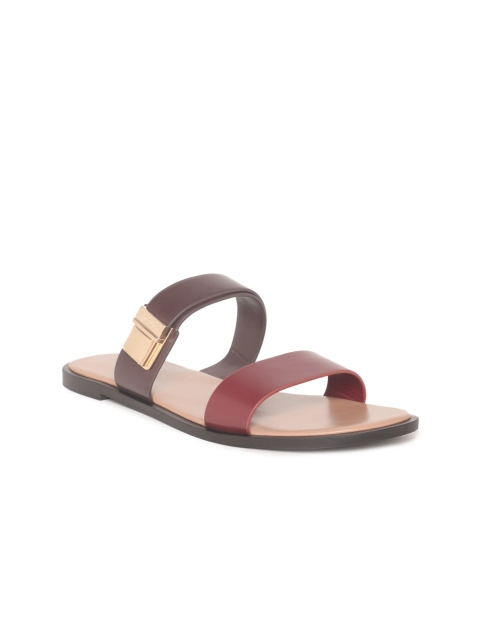 

CHARLES & KEITH Women Burgundy Open Toe Flats with Buckles