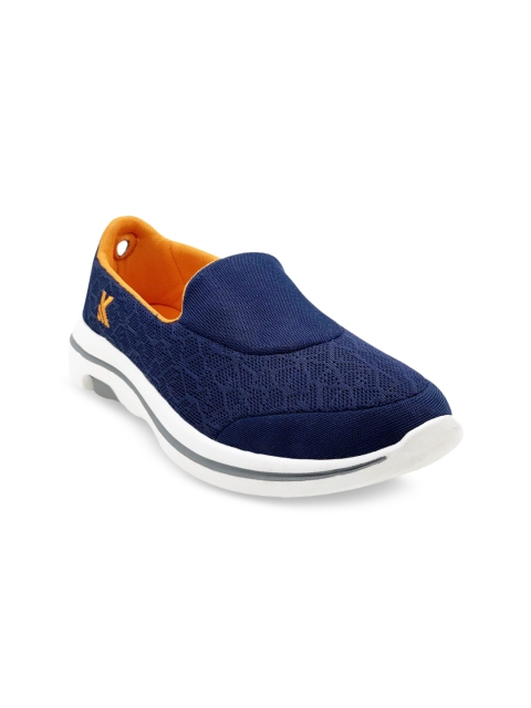 KazarMax Women Navy Blue Woven Design Slip-On Sneakers