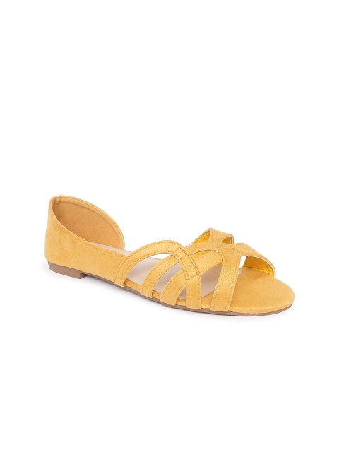 

Forever Glam by Pantaloons Women Mustard Yellow Embellished Open Toe Flats