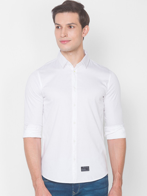 

SPYKAR Men White Slim Fit Opaque Pure Cotton Casual Shirt