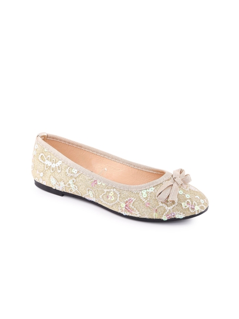 

Pantaloons Junior Girls Beige Woven Design Sequin Ballerinas with Bows Flats