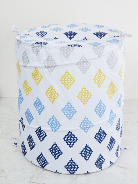 

Home Centre White & Blue Mekong Printed Round Laundry Bag