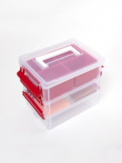 

Home Centre Transparent & Red Solid 3-Tier Storage Organiser