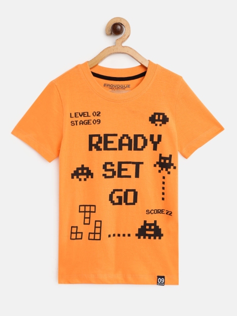 

Provogue Boys Orange Black Typography Print Pure Cotton T-shirt