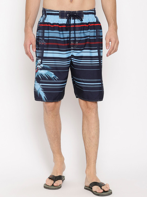 

Wolfpack Men Navy Blue Striped Swim Shorts