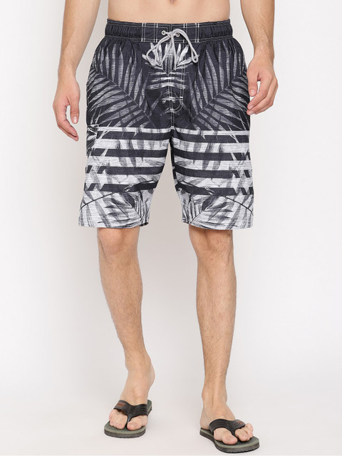 

Wolfpack Men Grey & White Printed Swim Shorts