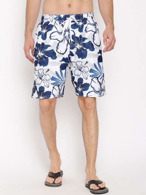 

Wolfpack Men White & Blue Floral Printed Swim Shorts