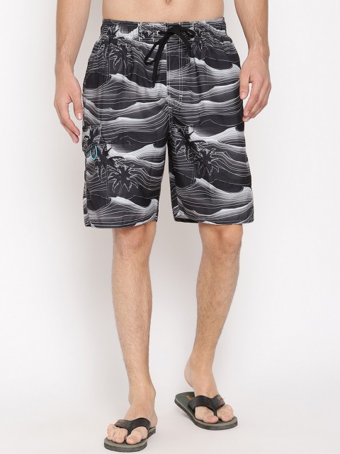 

Wolfpack Men Black & White Printed Swim Shorts