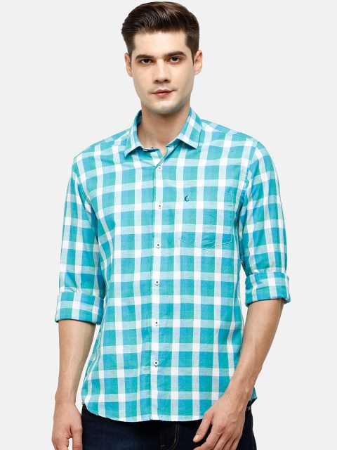 

CAVALLO by Linen Club Men Blue Gingham Checks Opaque Checked Casual Shirt