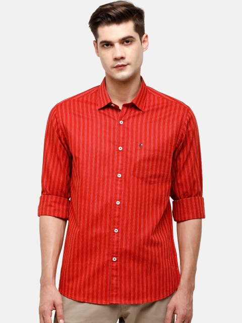 

CAVALLO by Linen Club Men Red Opaque Striped Casual Shirt