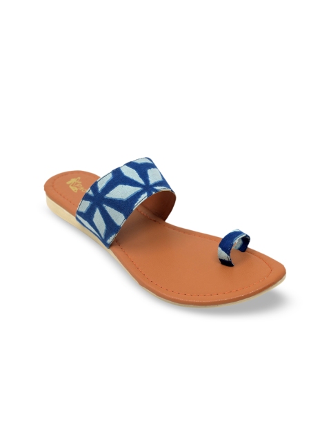 

Padvesh Women Blue Printed One Toe Flats