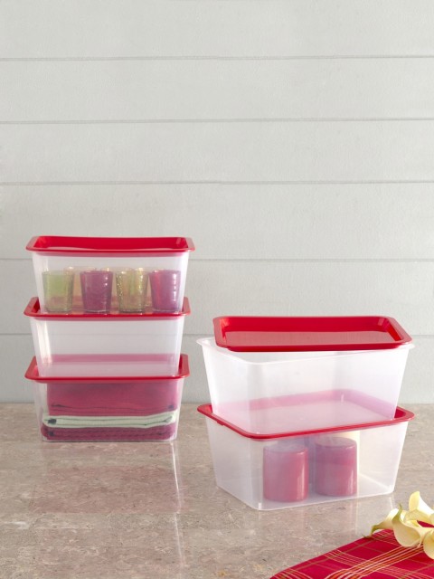 

Home Centre Set of 5 Transparent & Red Solid Storage Organisers