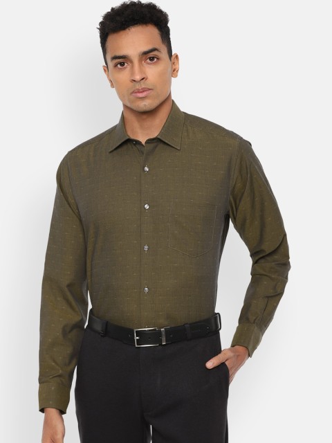 

Van Heusen Men Olive Green & Beige Textured Pure Cotton Formal Shirt