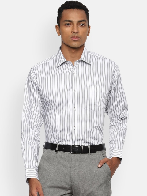 

Van Heusen Men White & Grey Opaque Striped Pure Cotton Formal Shirt