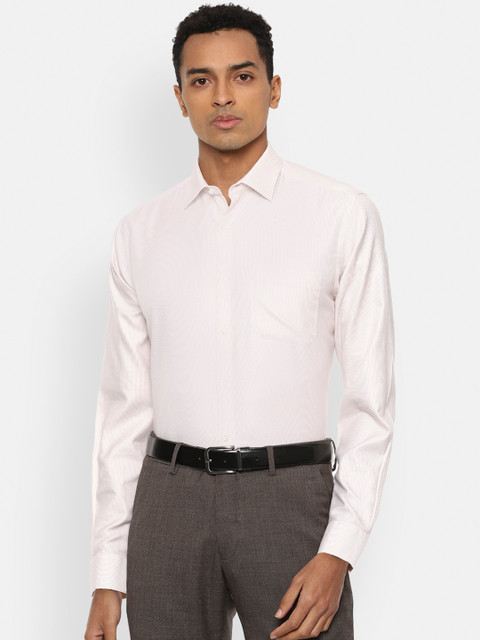 

Van Heusen Plus Size Men Beige Pinstripes Opaque Printed Formal Shirt