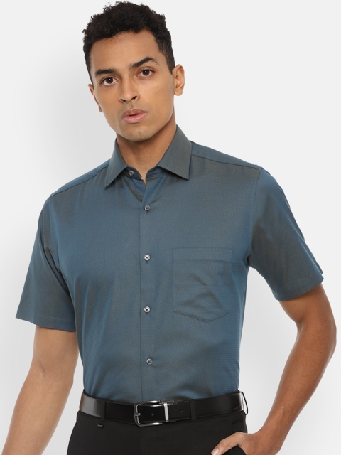

Van Heusen Men Blue Pure Cotton Textured Opaque Formal Shirt