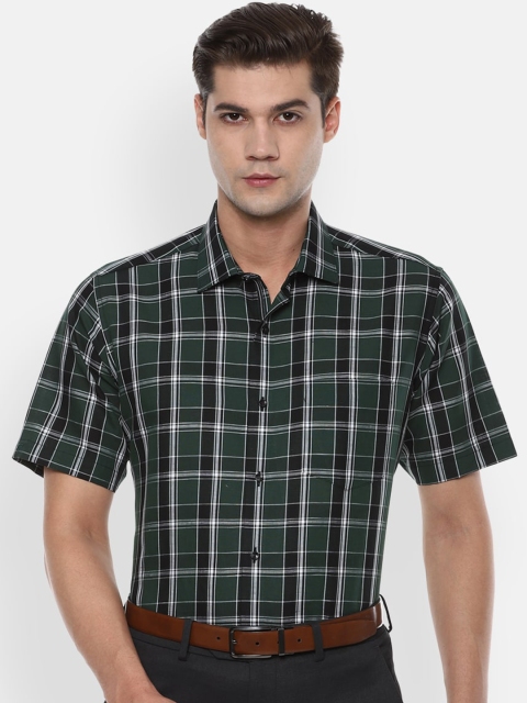 

Van Heusen Men Green Opaque Checked Casual Shirt