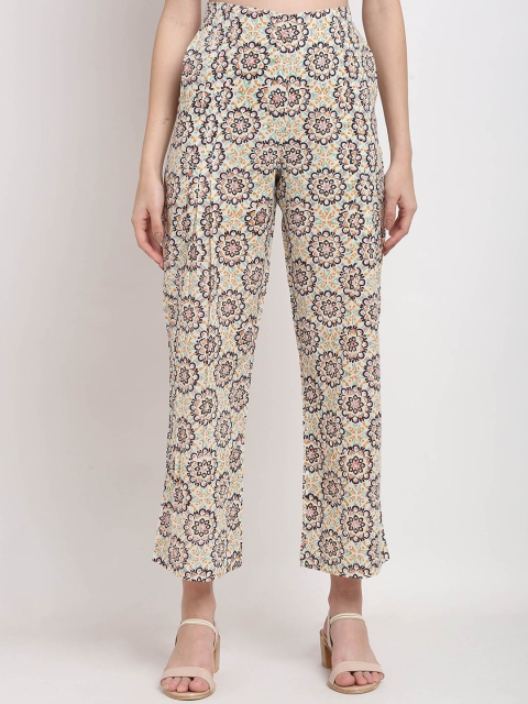 

Rajnandini Women White Ethnic Motifs Printed Skinny Fit High-Rise Parallel Trousers