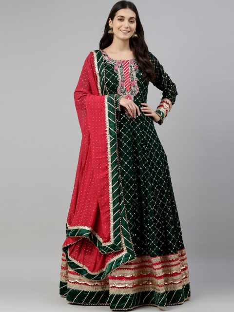 

Neerus Green Georgette Maxi Dress with Dupatta