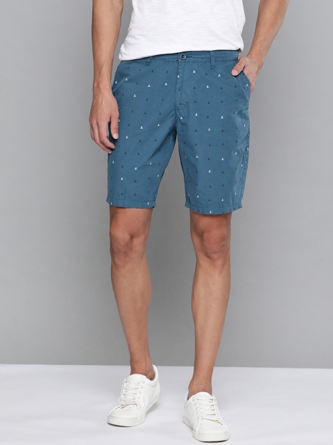 

Mast & Harbour Men Blue & White Pure Cotton Conversational Printed Chino Shorts