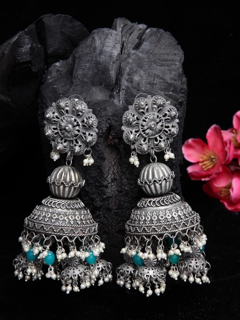 

Moedbuille Gunmetal-Toned Contemporary Jhumkas Earrings, Metallic