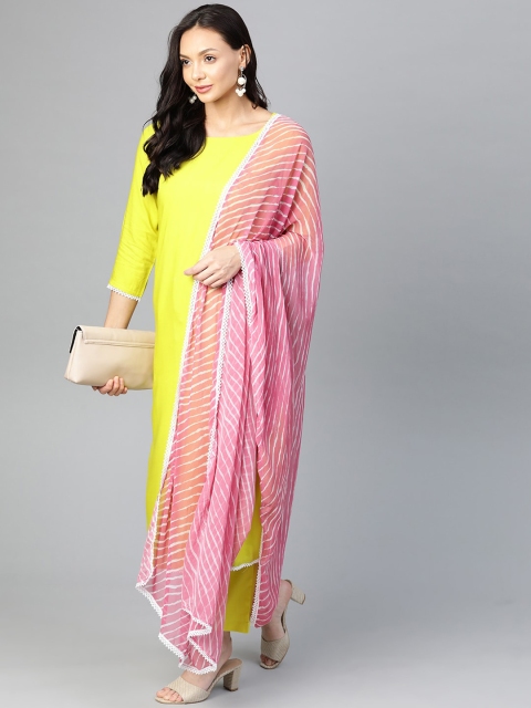 

Yuris Women Lime Green Regular Kurta with Trousers & With Dupatta