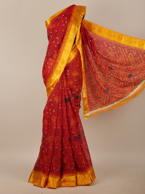 

Pothys Red & Mustard Floral Cotton Blend Saree